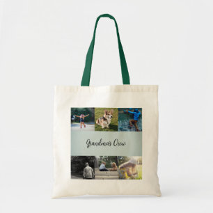 Grandma's Crew Custom 6 Photo Grid Sage Green Tote