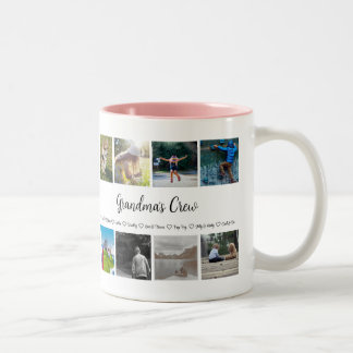Grandma's Crew Custom 8 Photo Grid Two-Tone Coffee Mug
