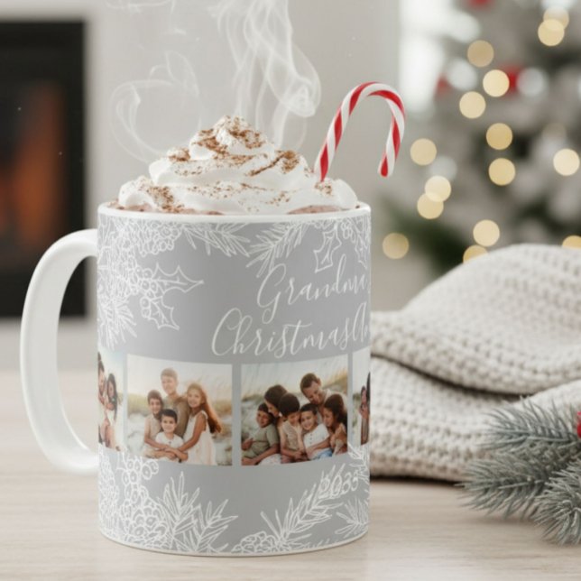 Grandma's Elegant Custom Christmas Photo Collage Coffee Mug (Creator Uploaded)