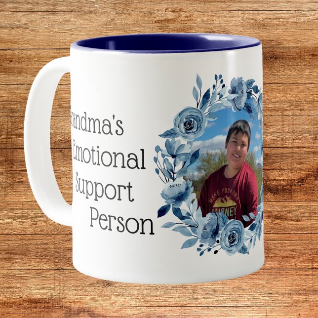 Grandma's Emotional Support Person Photo Blue Two-Tone Coffee Mug (Creator Uploaded)