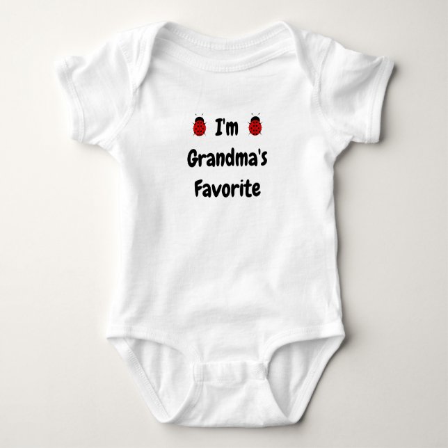 Grandma's Favourite Black Text with Two Lady Bugs Baby Bodysuit (Front)