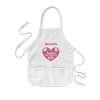 Grandma's Favourite Helper with Name PINK Heart V1 Kids Apron