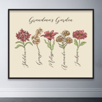 Grandma's Flower Garden 5 Grandkids Name Floral