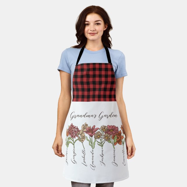 Grandma's Flower Garden 7 Grandkids Name Floral Apron (Worn)