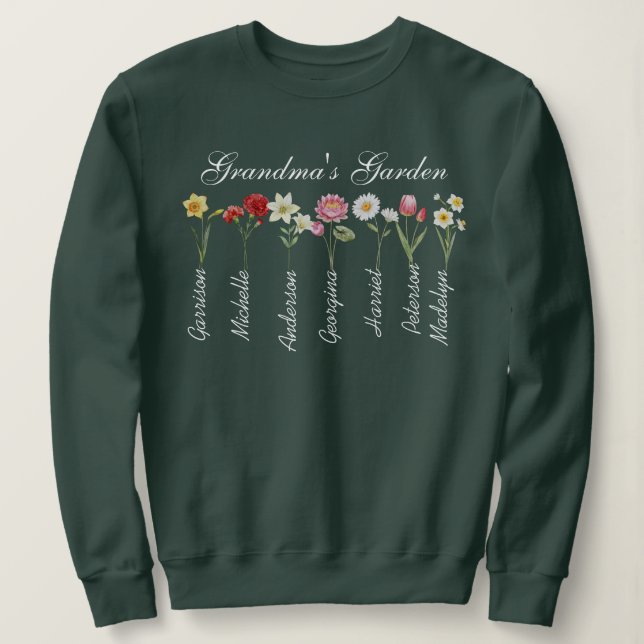 Grandma's Garden Birthflower Custom Grandkids Name Sweatshirt (Design Front)