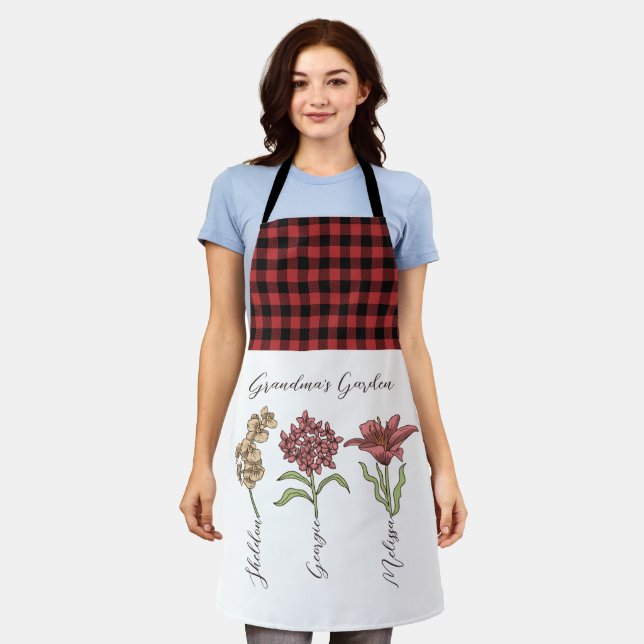 Grandma's Garden Flower 3 Grandkids Name Floral Apron (Worn)