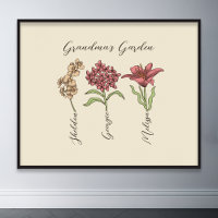 Grandma's Garden Flower 3 Grandkids Name Floral
