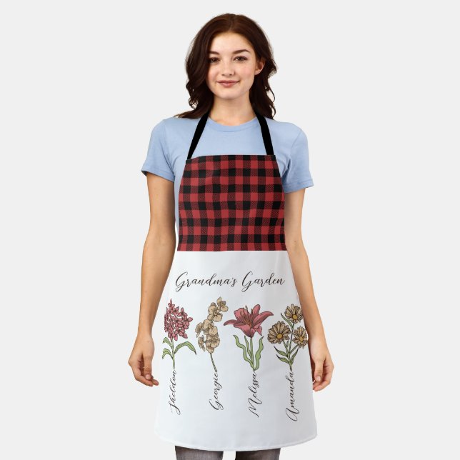 Grandma's Garden Flower 4 Grandkids Name Floral Apron (Worn)