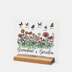 Grandma's Garden Modern Keepsake 6 Custom Names Acrylic Sign