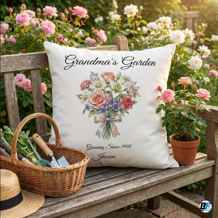 Grandma's Garden Personalized Grandkids Names Flor Cushion
