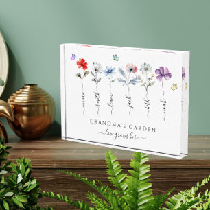 Grandma's garden with grandkids names Watercolor Photo Block