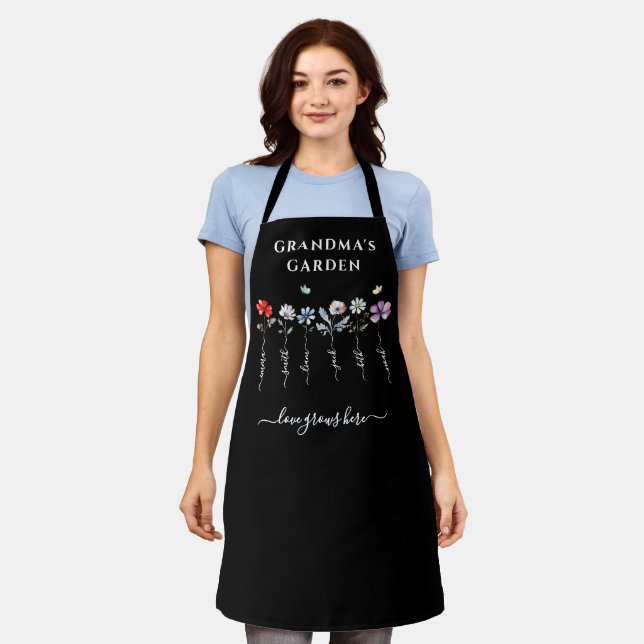 Grandma's garden with grandkids names Wildflowers Apron (Worn)