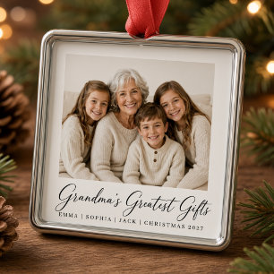 Grandma's Greatest Gifts Grandchildren Photo Metal Tree Decoration