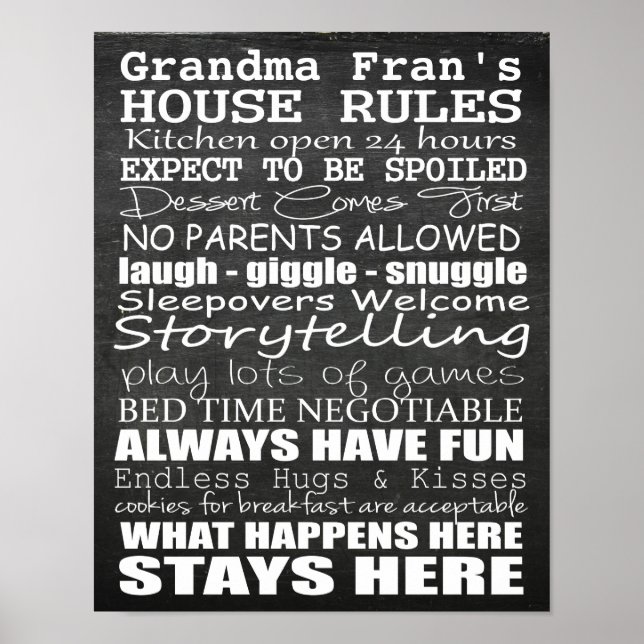 Grandma's House Rules - Chalkboard - Customise!! Poster (Front)