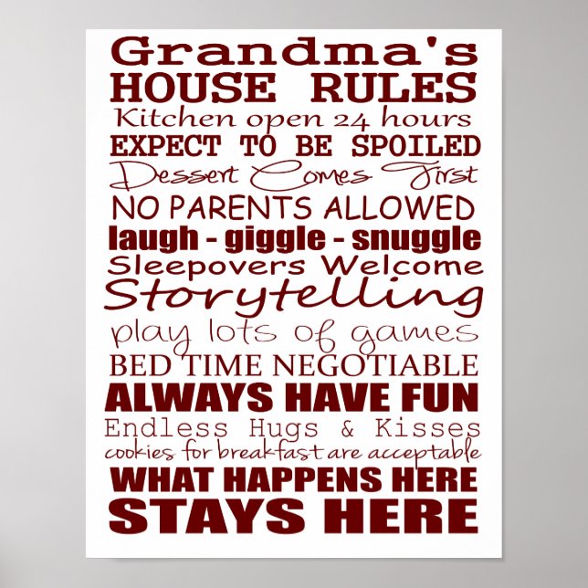 Grandma's House Rules Poster 11x14 (Front)