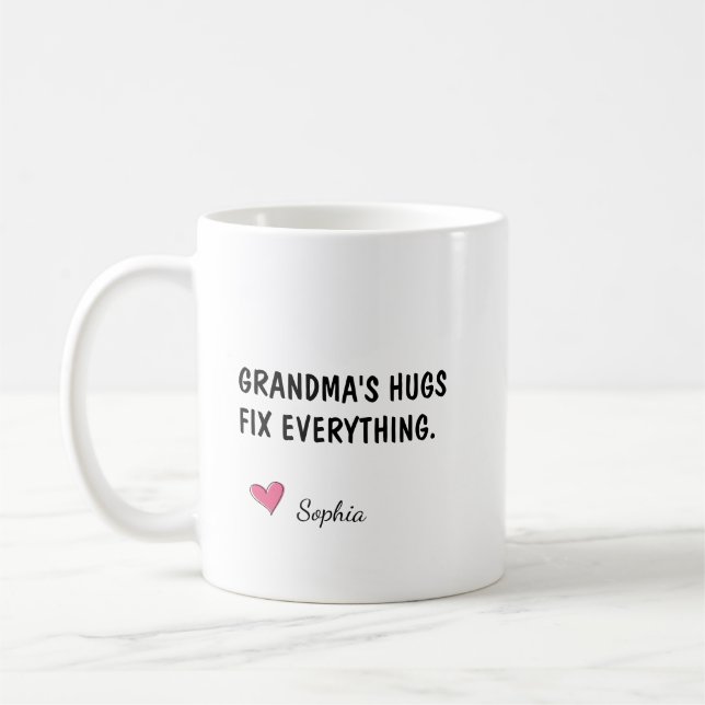 Grandma's Hugs Fix Everything Personalised Coffee Mug (Left)