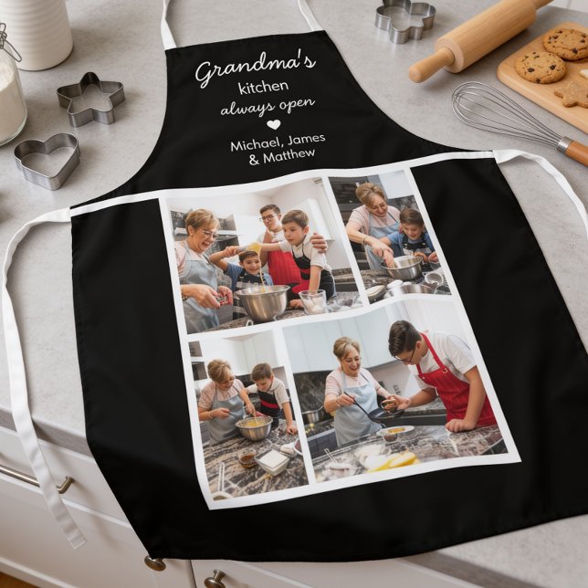 Grandma's Kitchen Always Open Black 4 Photo Apron (Creator Uploaded)