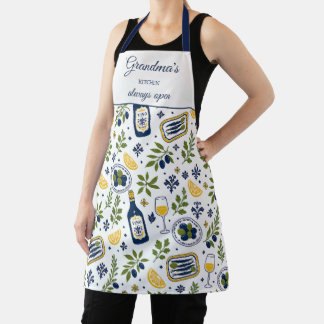 Grandma's Kitchen Always Open Olives Wine Pattern Apron