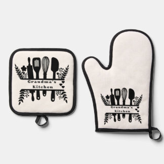 Grandma's Kitchen: Black Kitchen Tools Collection Oven Mitt & Pot Holder Set