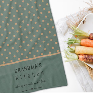 Grandma's Kitchen Blue With Tan Polka Dots  Tea Towel