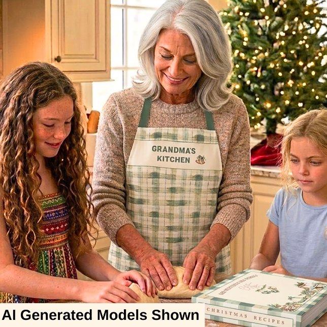 Grandma's Kitchen Boho Green Plaid Custom Name Apron (Creator Uploaded)