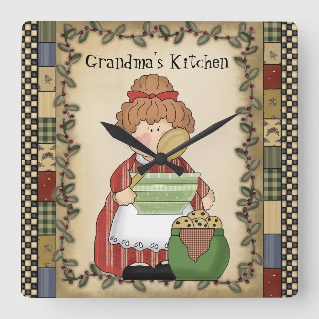Grandma's Kitchen Cartoon Wall Clock (Front)
