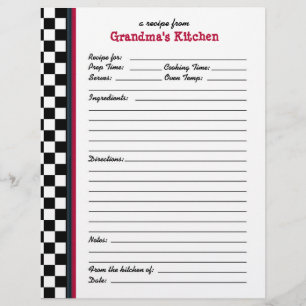 Grandmas Kitchen Chequered Red Accent Recipe Page