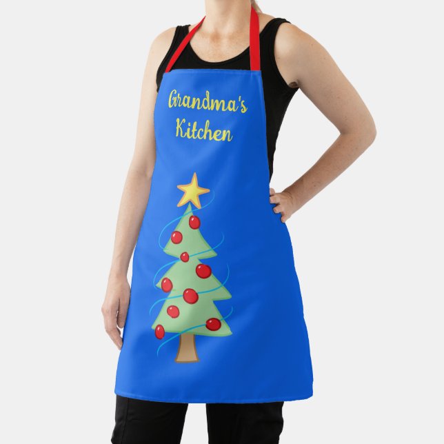 Grandma's Kitchen Christmas Tree Blue Apron (Insitu)