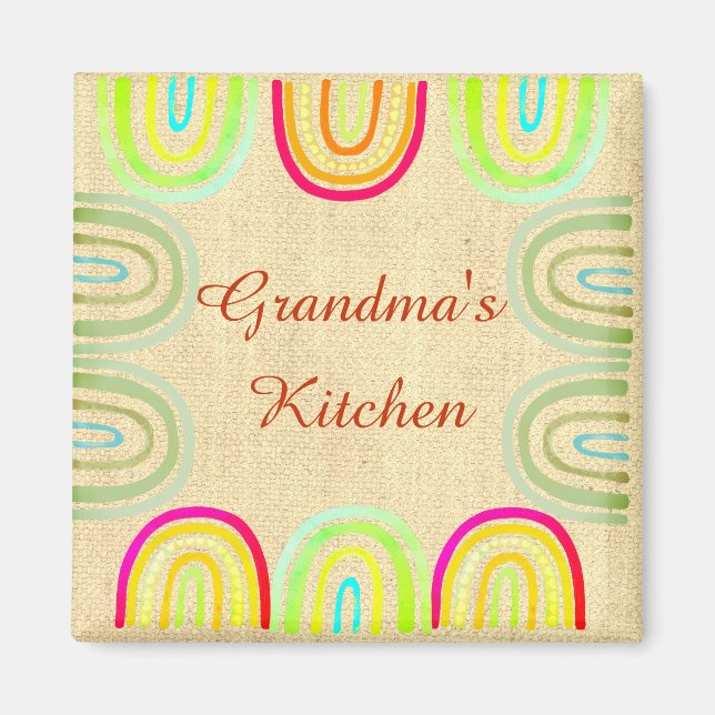 Grandma's Kitchen Folk Rainbow Pattern Magnet (Front)