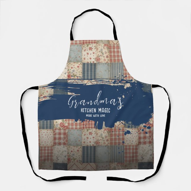 Grandma's Kitchen Magic Vintage Patchwork Apron (Front)