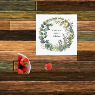 Grandma's Kitchen   Personalised Watercolor Wreath Napkin