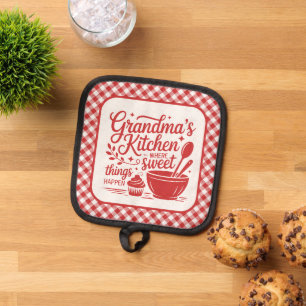 Grandma's Kitchen Red White Plaid Cooking Pot Holder