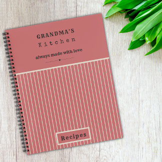 Grandma's Kitchen Vintage Stripe Custom Recipe  Notebook