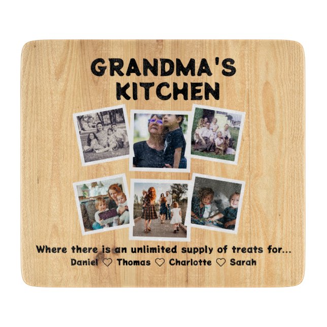 Grandma's Kitchen With Custom 6 Photos & Names Cutting Board (Front)