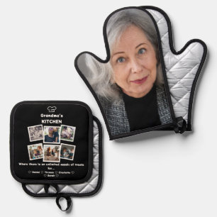 Grandma's Kitchen With Family photo Collage & Name Oven Mitt & Pot Holder Set