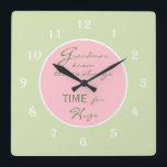 Grandmas Know there's always Time Wall Clock<br><div class="desc">You know Grandma knows... and she deserves a clock that says she knows! This great wall clock is just for Grandma. The design features the words "Grandmas know there's always time for hugs" on a pink circle in the centre of the clock with a small white border with white clock...</div>