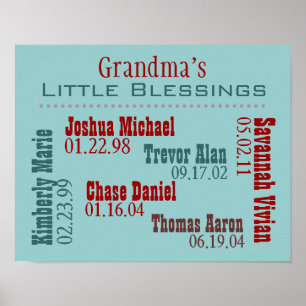Grandmas Little Blessings Posters with Names