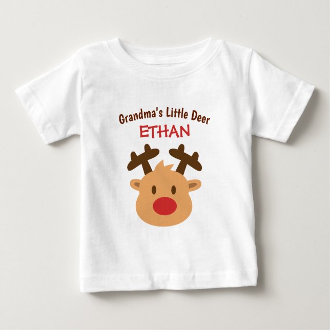 Grandma's Little Deer, Cute Red Nosed Reindeer Baby T-Shirt (Front)
