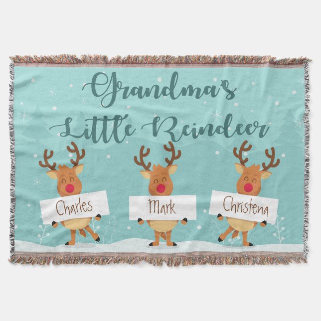 Grandma's Little Reindeer Christmas Holiday Throw Blanket (Front)
