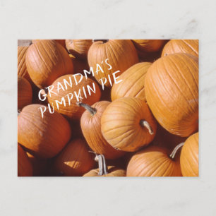 Grandma's Pumpkin Pie Recipe Orange Fall Squash Postcard