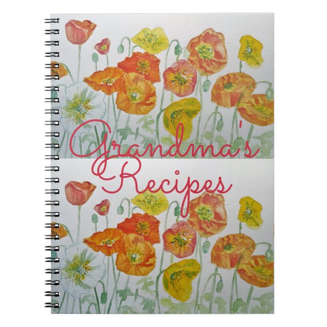 Grandma's Recipes red Poppy Watercolour Notebook (Front)