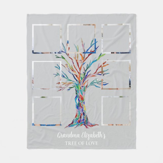 Grandma's Seven Photo Collage Grey Fleece Blanket (Front)