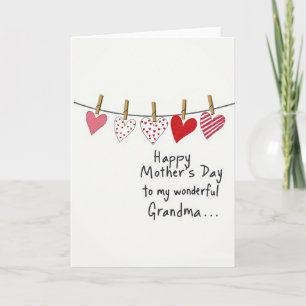 Grandmas Striped Heart Mother Card