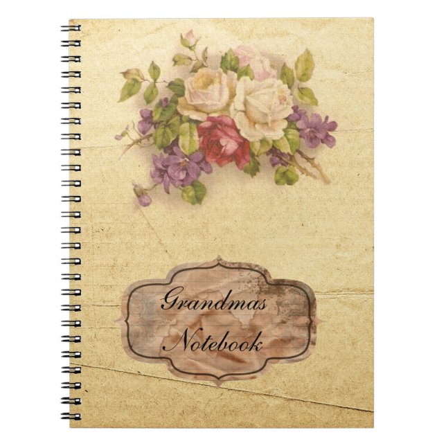 Grandmas Vintage Rose Spiral Notebook (Front)