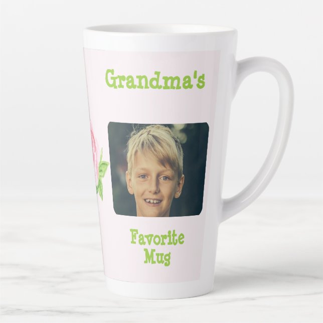 Grandma's Watercolor Rose KIDS PHOTO  Latte Mug (Right)
