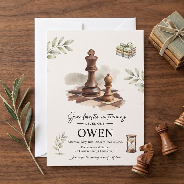Grandmaster in Training Chess First Birthday Invitation (Creator Uploaded)
