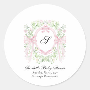 Grandmellenial Botanical Crest Baby Shower  Classic Round Sticker