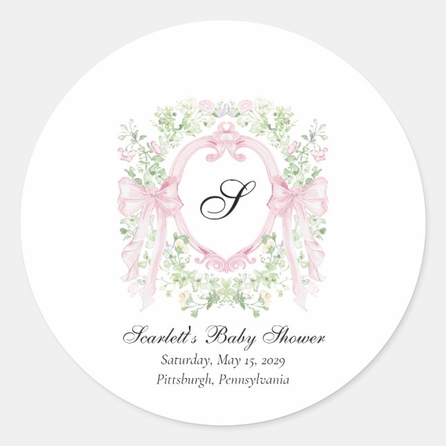 Grandmellenial Botanical Crest Baby Shower  Classic Round Sticker (Front)