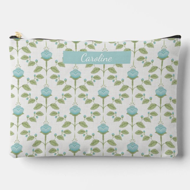Grandmillenial Blue & Green Peonies Accessory Pouch (Front)