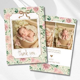 Grandmillenial Blush Anemone Baby Photo Thank You Announcement